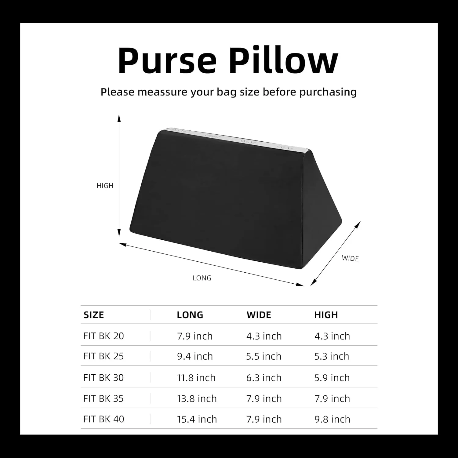 DGAZ Purse Pillow Shaper Insert,Luxury Handbag Tote Shapers, Memory Foam- Fits Birkin 25/30/35/40 Bag (Black, BK35)