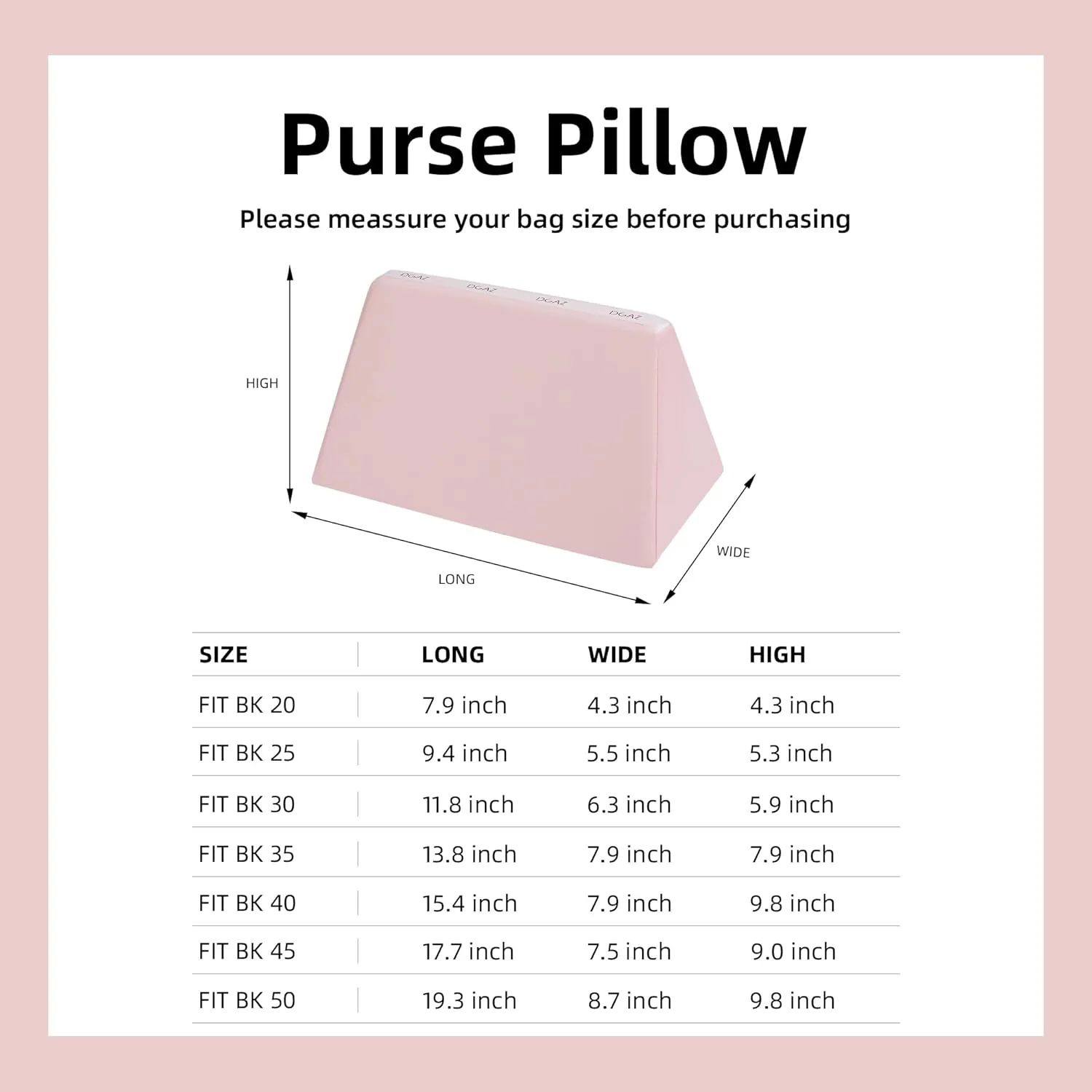 DGAZ Purse Pillow Shaper Insert,Luxury Handbag Tote Shapers, Memory Foam- Fits Birkin 25/30/35/40 Bag (Pink, BK25 Retourne)