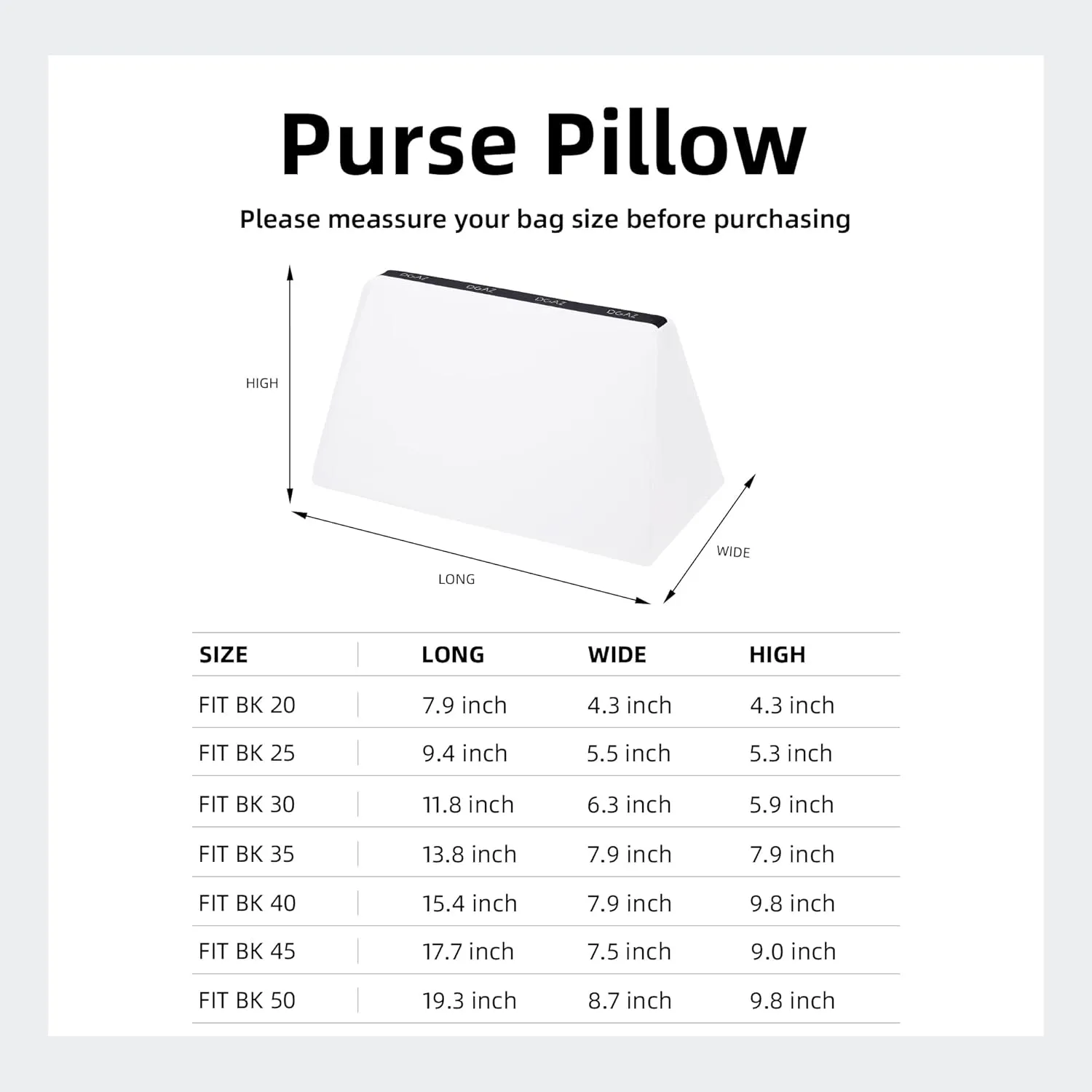 DGAZ Purse Pillow Shaper Insert,Luxury Handbag Tote Shapers, Memory Foam- Fits Birkin 25/30/35/40 Bag (White, BK30 Retourne)