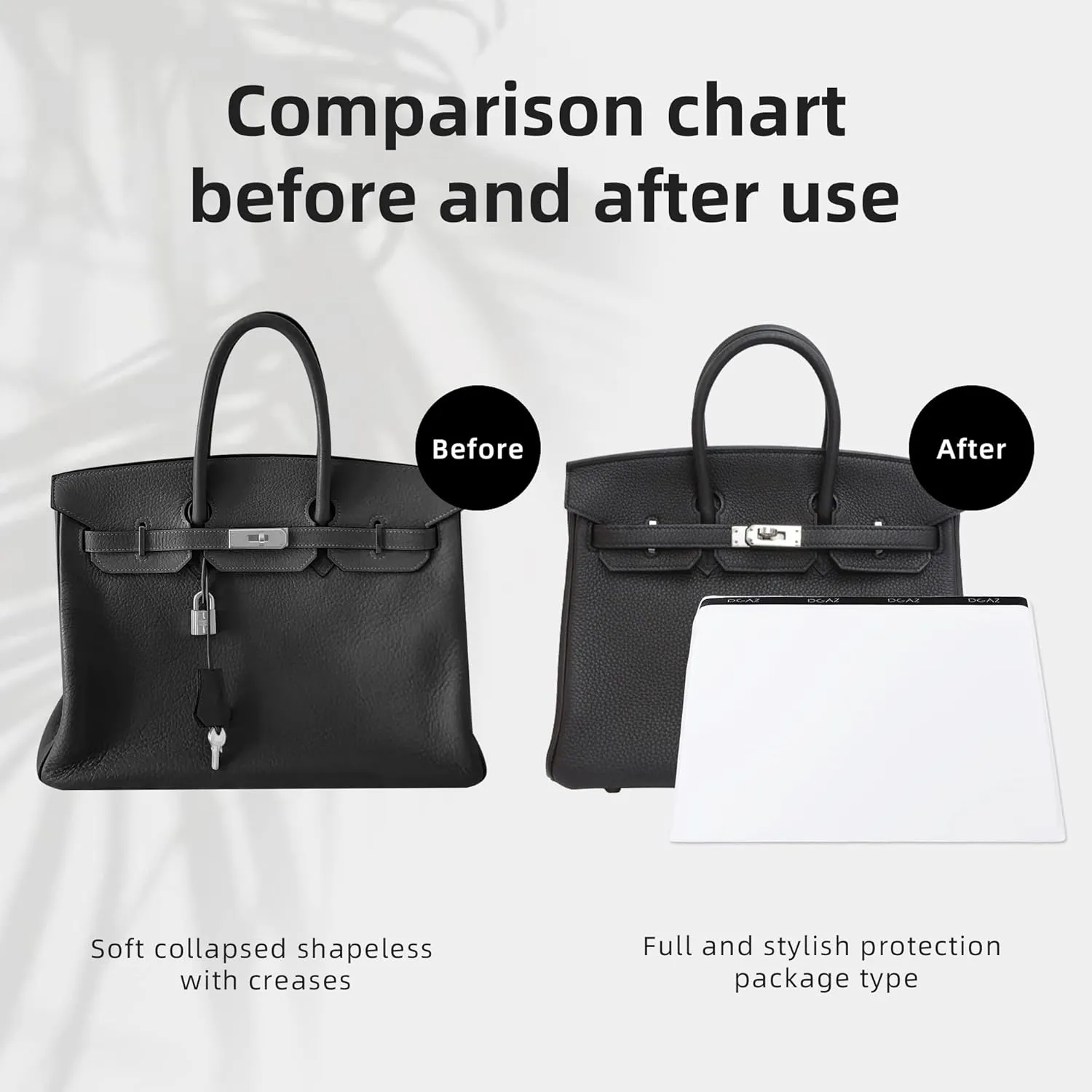 DGAZ Purse Pillow Shaper Insert,Luxury Handbag Tote Shapers, Memory Foam- Fits Birkin 25/30/35/40 Bag (White, BK30 Retourne)