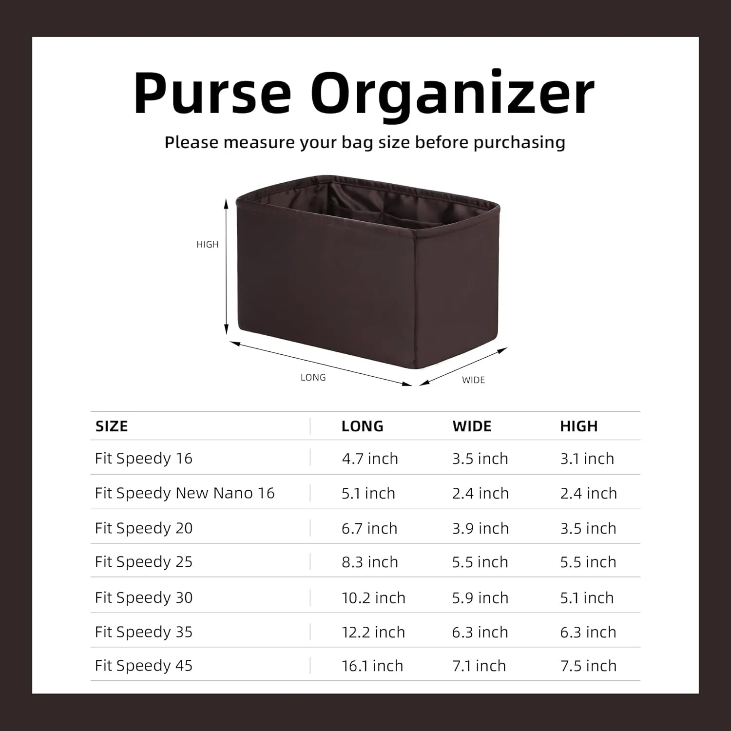 DGAZ Silk Purse Organizer Insert Fits LV Speedy 16/20/25/30/35/45 bags，Silky Smooth Bag Organizer，Luxury Handbag & Tote Shaper（Global Brown，SP25）