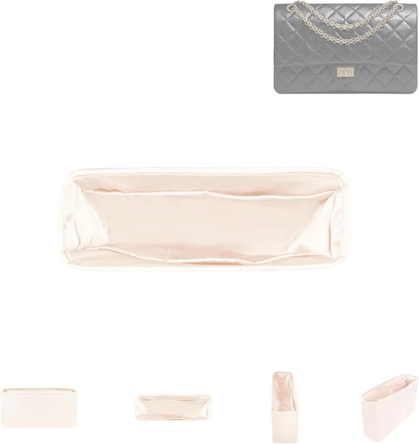 DGAZ Silk Purse Organizer Insert For Chanel 2.55 Bags,Silky Smooth Bag Organizer，Luxury Handbag & Tote Shaper(Craie,2.55 Jumbo 28)