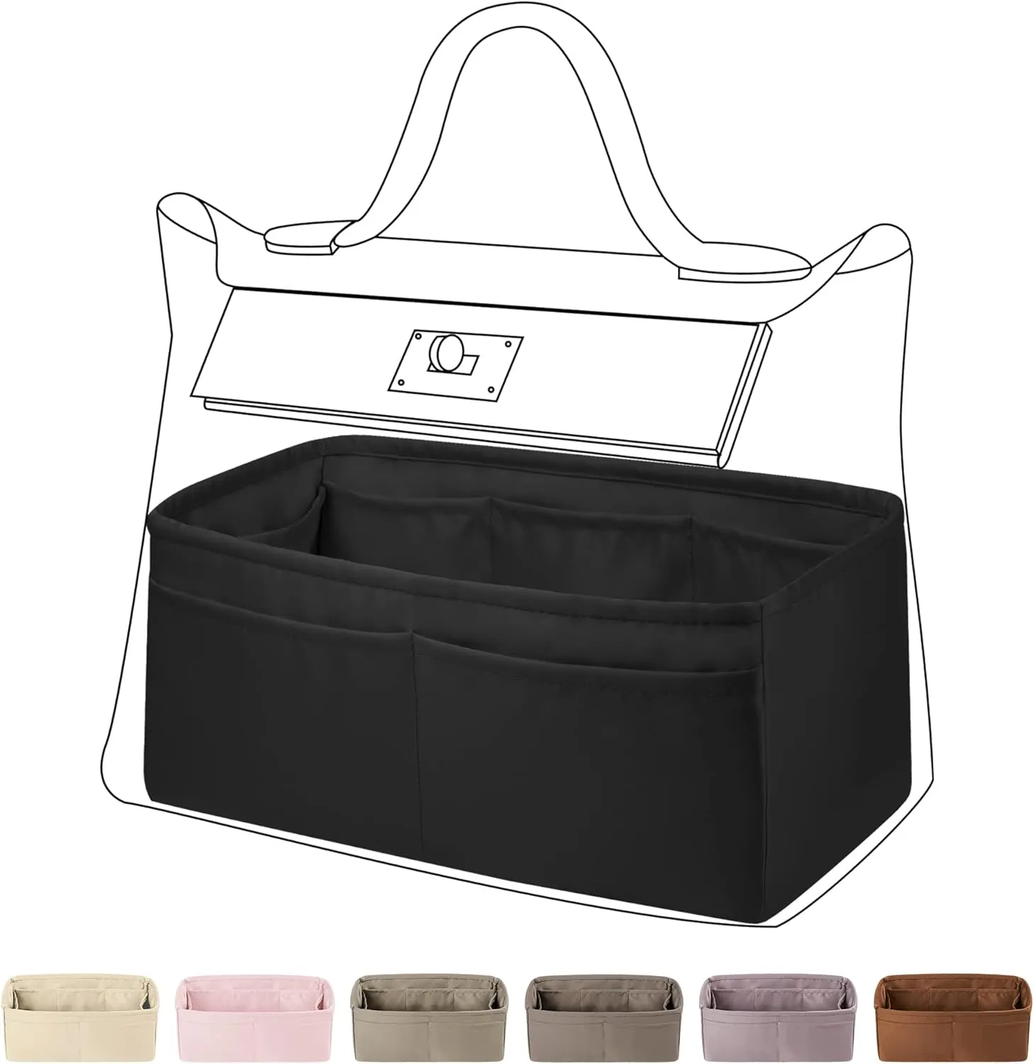 DGAZ Silk Purse Organizer Insert For Hermes 24/24 mini/29/35 Bags, Luxury Handbag & Tote Organizer, Simplicity bag organizer(Black,24/24-mini)