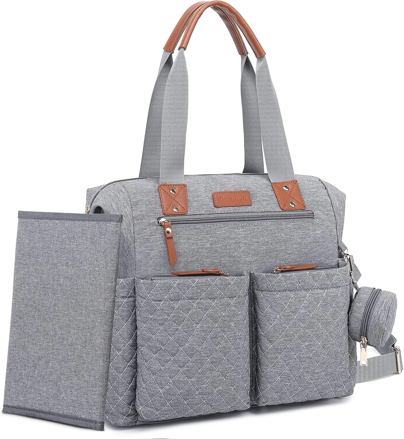 Diaper Bag Tote,Large Diaper Bag with Pacifier Case & Changing Pad,Waterproof Baby Bag with Shoulder Straps & Stroller Straps for Mom Dad
