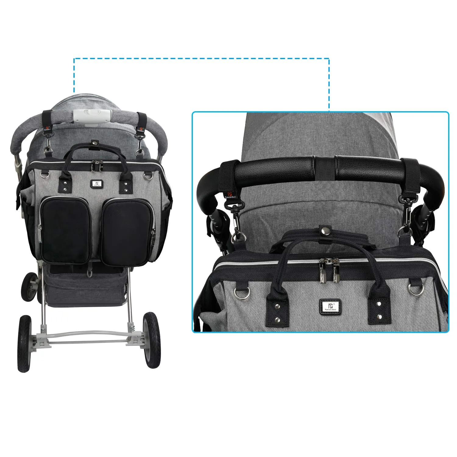 Diaper Bag Totes with Changing Pad & Stroller Straps, Large Portable Newborn Baby Bags, Unisex and Stylish Travel Diaper Backpacks for Mom and Dad (black/grey)