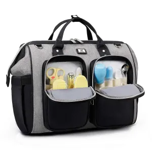 Diaper Bag Totes with Changing Pad & Stroller Straps, Large Portable Newborn Baby Bags, Unisex and Stylish Travel Diaper Backpacks for Mom and Dad (black/grey)