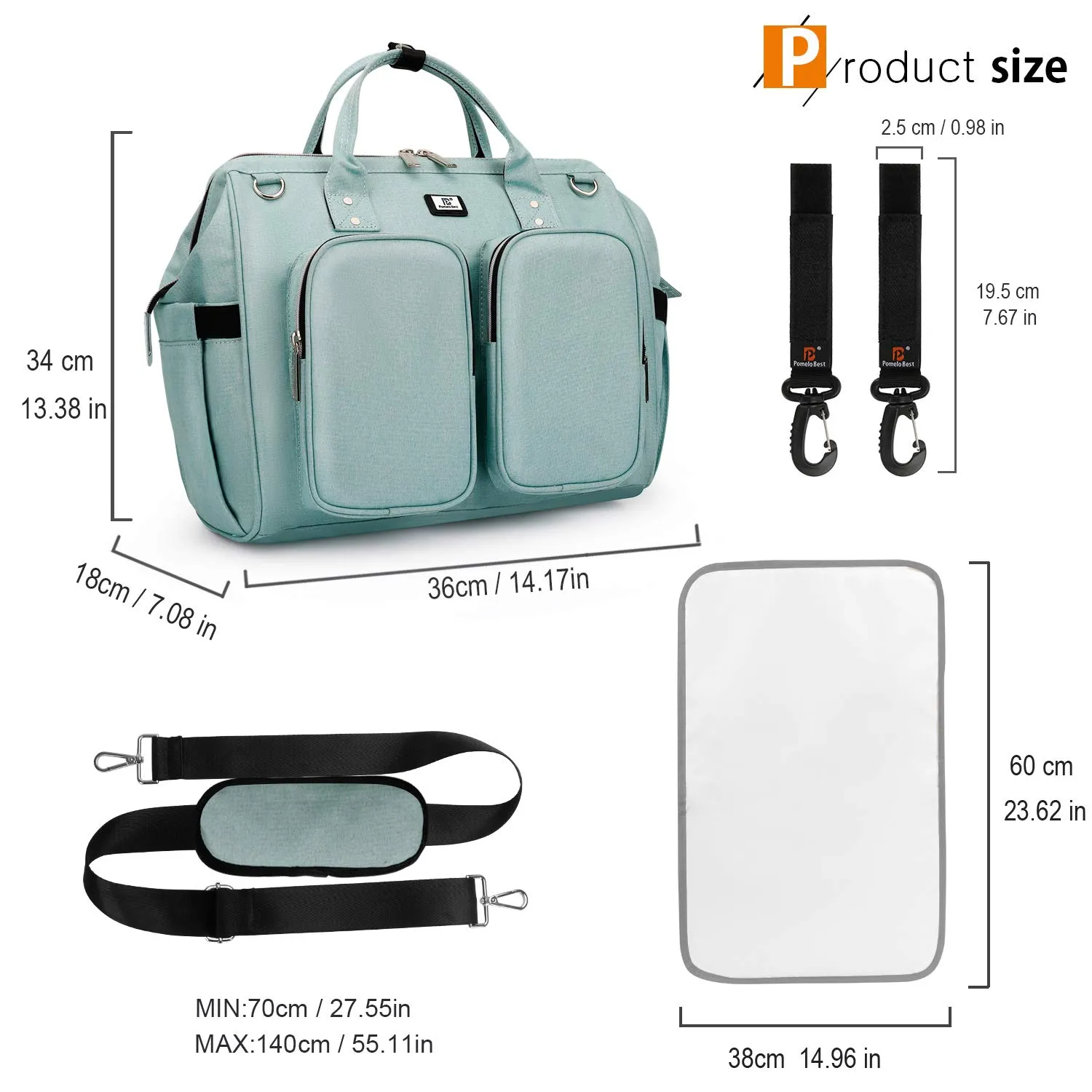 Diaper Bag Totes with Changing Pad & Stroller Straps, Large Portable Newborn Baby Bags, Unisex and Stylish Travel Diaper Backpacks for Mom and Dad (Mint green)