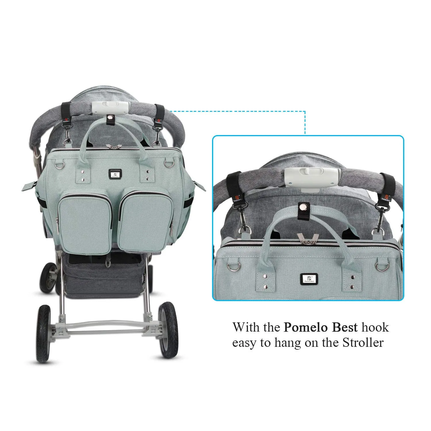 Diaper Bag Totes with Changing Pad & Stroller Straps, Large Portable Newborn Baby Bags, Unisex and Stylish Travel Diaper Backpacks for Mom and Dad (Mint green)