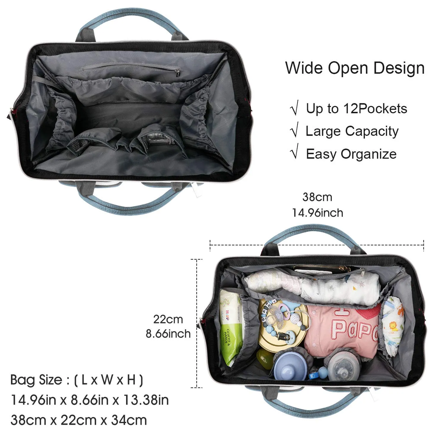 Diaper Bag Totes with Changing Pad & Stroller Straps, Large Portable Newborn Baby Bags, Unisex and Stylish Travel Diaper Backpacks for Mom and Dad (Mint green)