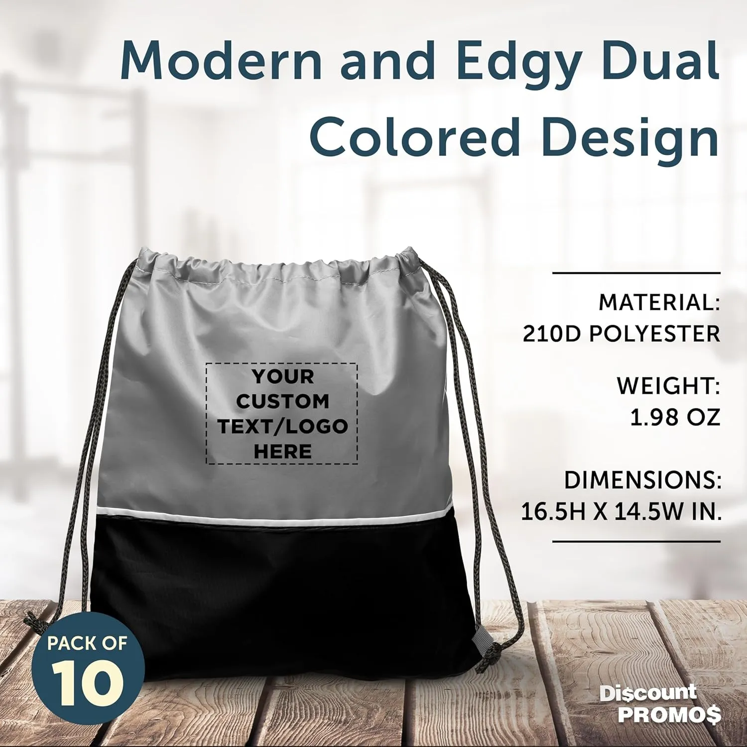 DISCOUNT PROMOS 10 Easy Go Drawstring Backpacks Set - Customizable Text, Logo - Polyester, Convenient, Innovative features, Stylish - Black