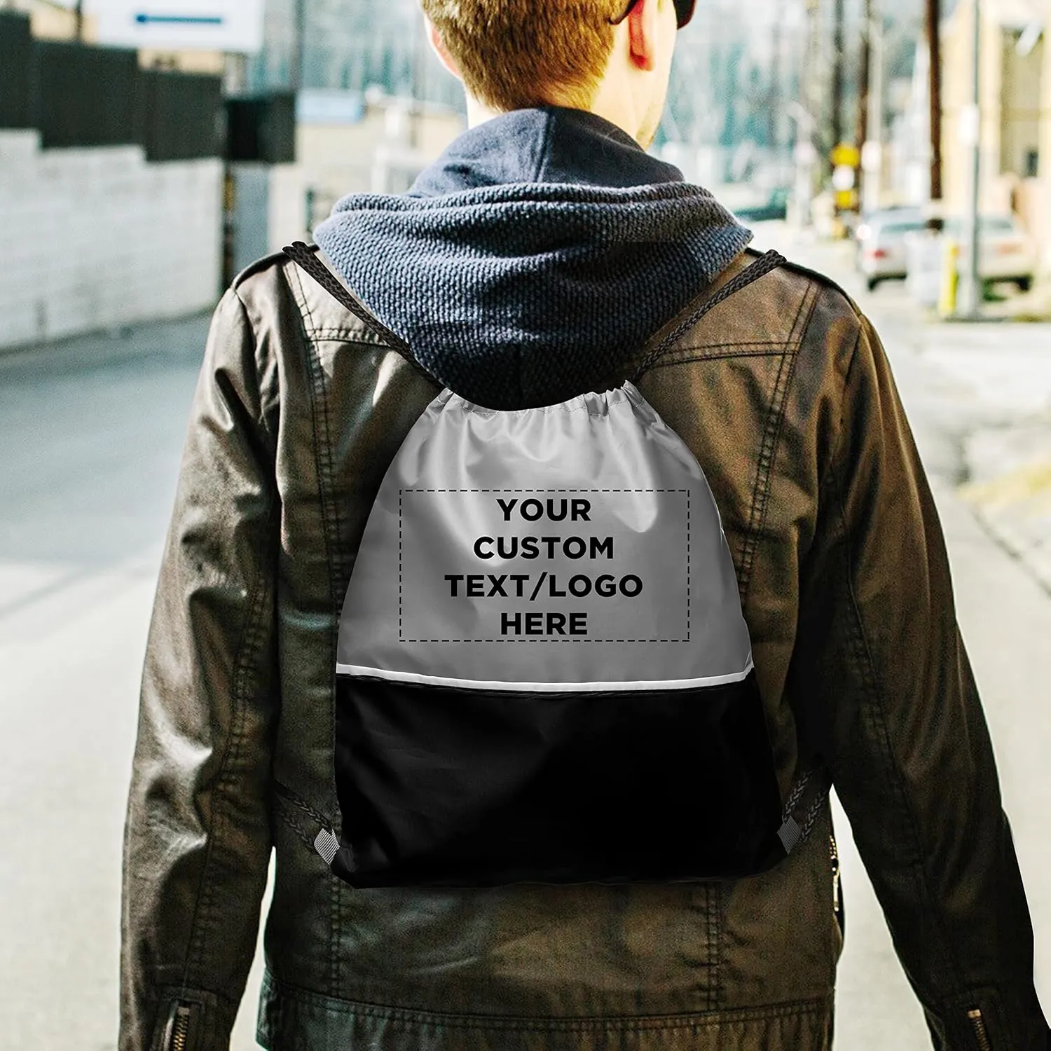 DISCOUNT PROMOS 10 Easy Go Drawstring Backpacks Set - Customizable Text, Logo - Polyester, Convenient, Innovative features, Stylish - Black