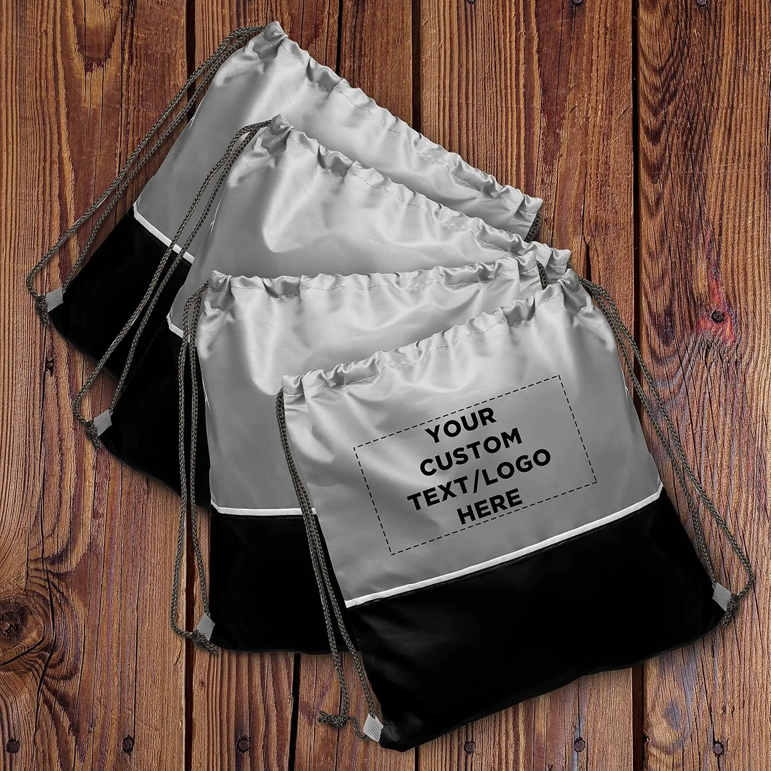 DISCOUNT PROMOS 10 Easy Go Drawstring Backpacks Set - Customizable Text, Logo - Polyester, Convenient, Innovative features, Stylish - Black