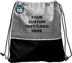DISCOUNT PROMOS 10 Easy Go Drawstring Backpacks Set - Customizable Text, Logo - Polyester, Convenient, Innovative features, Stylish - Black