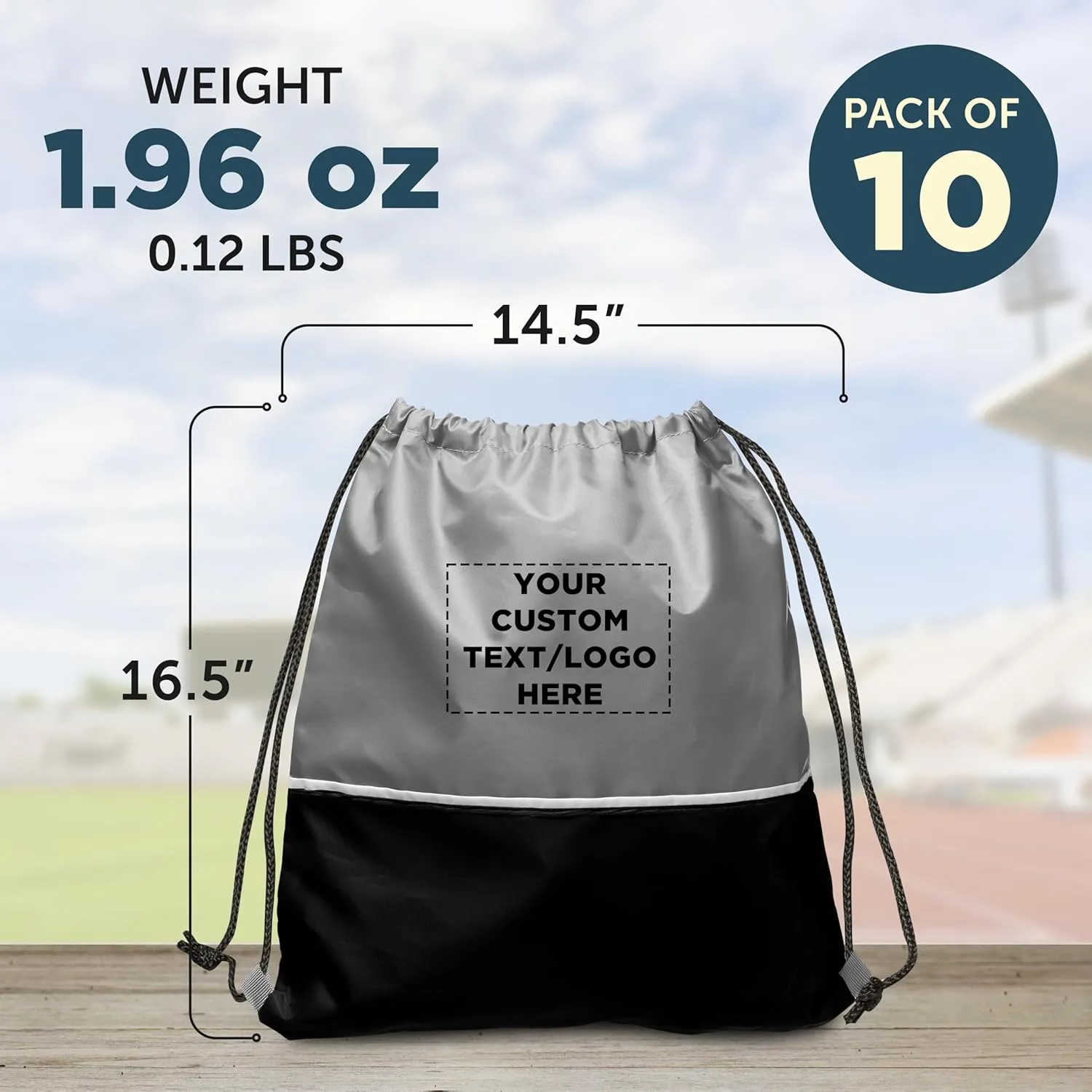 DISCOUNT PROMOS 10 Easy Go Drawstring Backpacks Set - Customizable Text, Logo - Polyester, Convenient, Innovative features, Stylish - Black