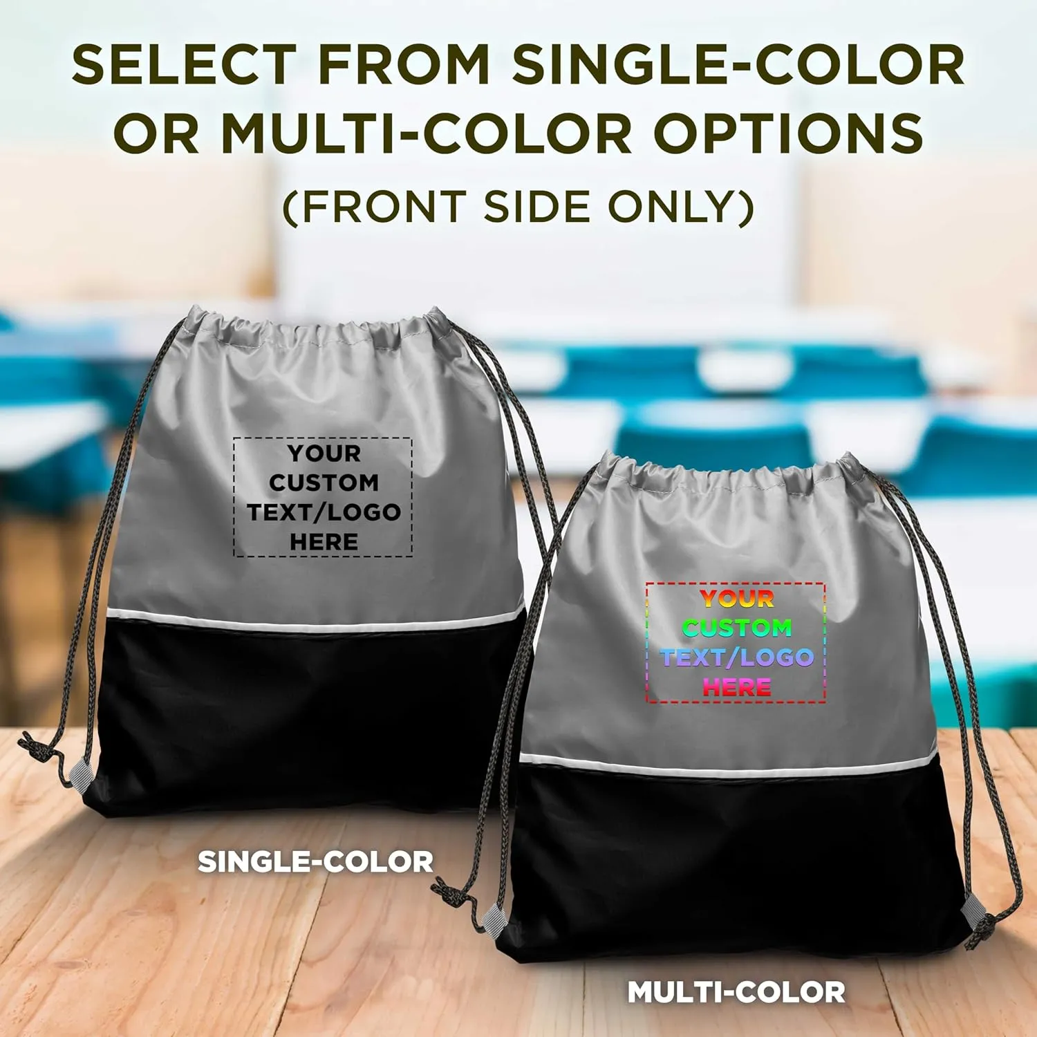 DISCOUNT PROMOS 10 Easy Go Drawstring Backpacks Set - Customizable Text, Logo - Polyester, Convenient, Innovative features, Stylish - Black