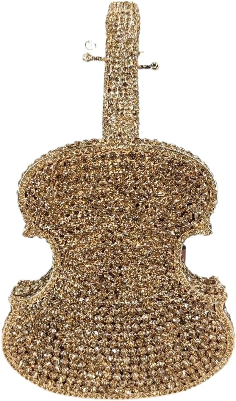 DJBM Cute Violin Rhinestone Evening Bag Chic Crystal Handbag Diamond Clutch Purse for Women Party Prom Banquet
