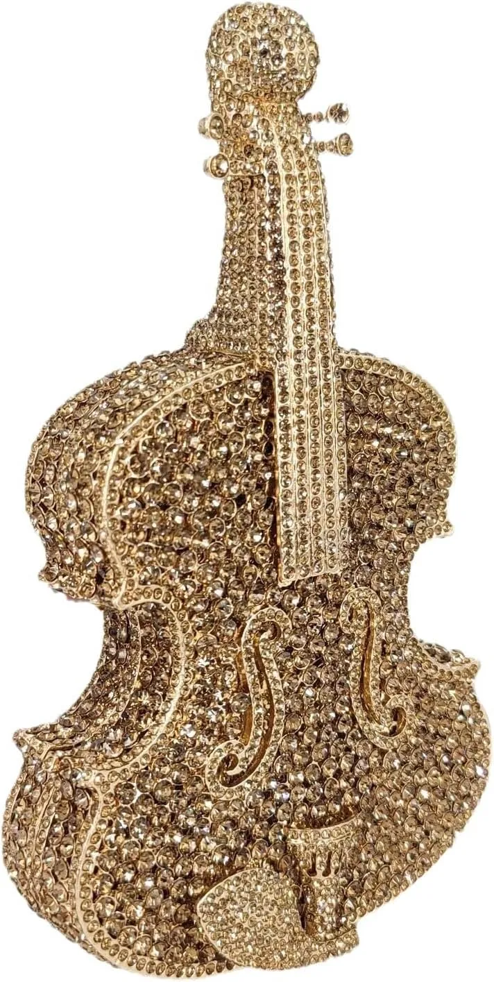 DJBM Cute Violin Rhinestone Evening Bag Chic Crystal Handbag Diamond Clutch Purse for Women Party Prom Banquet