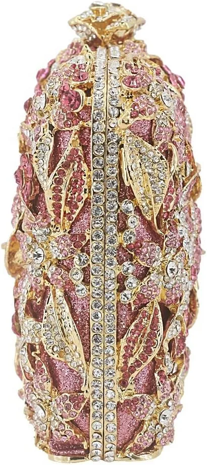 DJBM Vintage Women Floral Rhinestone Crystal Purse Rose Evening Clutch Diamond Evening Bags for Party Wedding Cocktail Prom