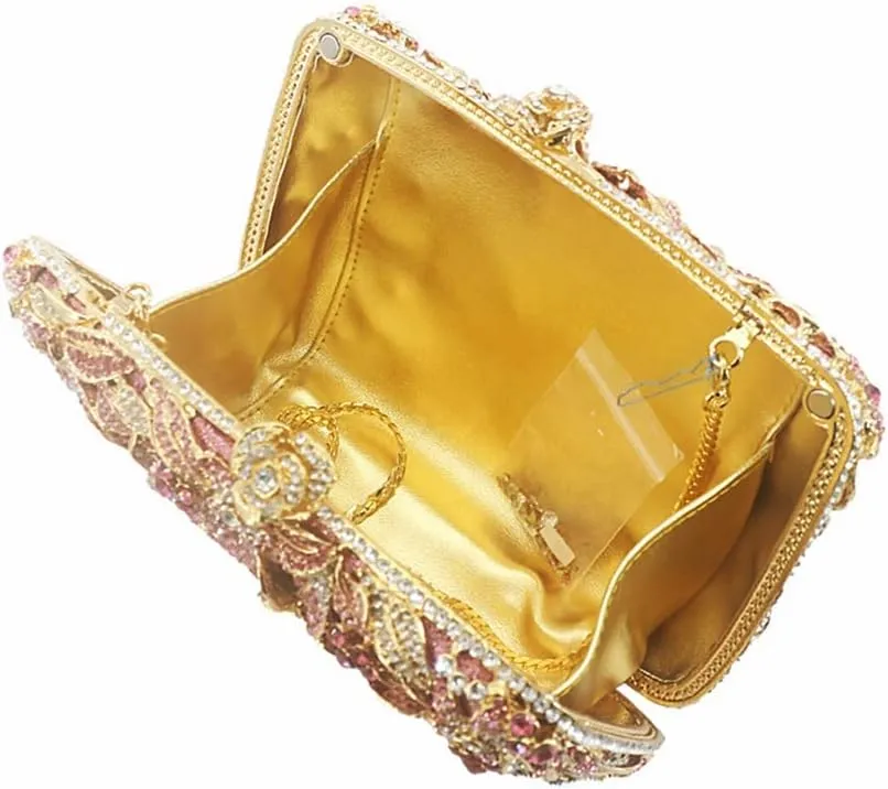 DJBM Vintage Women Floral Rhinestone Crystal Purse Rose Evening Clutch Diamond Evening Bags for Party Wedding Cocktail Prom