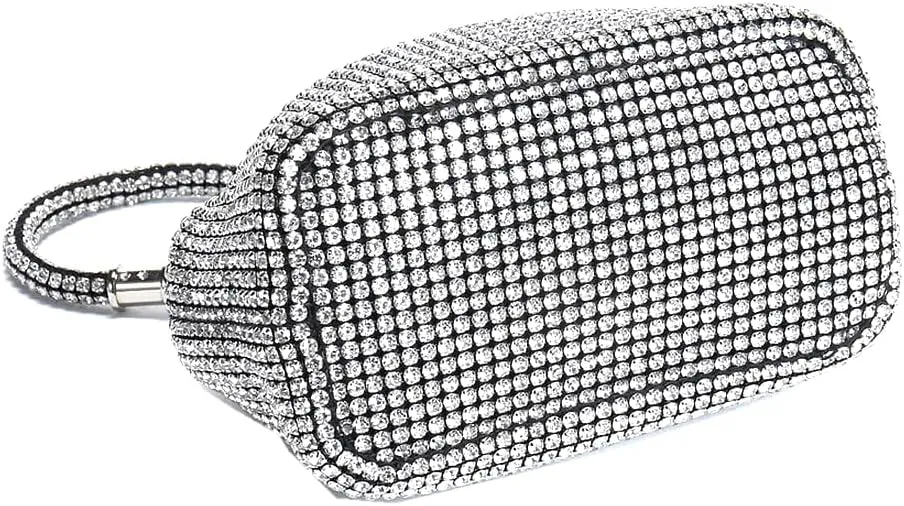 DJBM Women Full Diamonds Bucket Handbag Rhinestone Clutch Purse Evening Clutch for Women Party Prom Cocktail Wedding