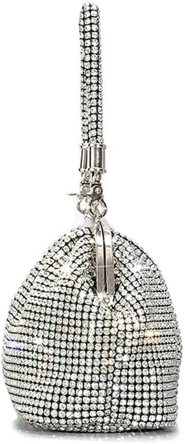 DJBM Women Full Diamonds Bucket Handbag Rhinestone Clutch Purse Evening Clutch for Women Party Prom Cocktail Wedding