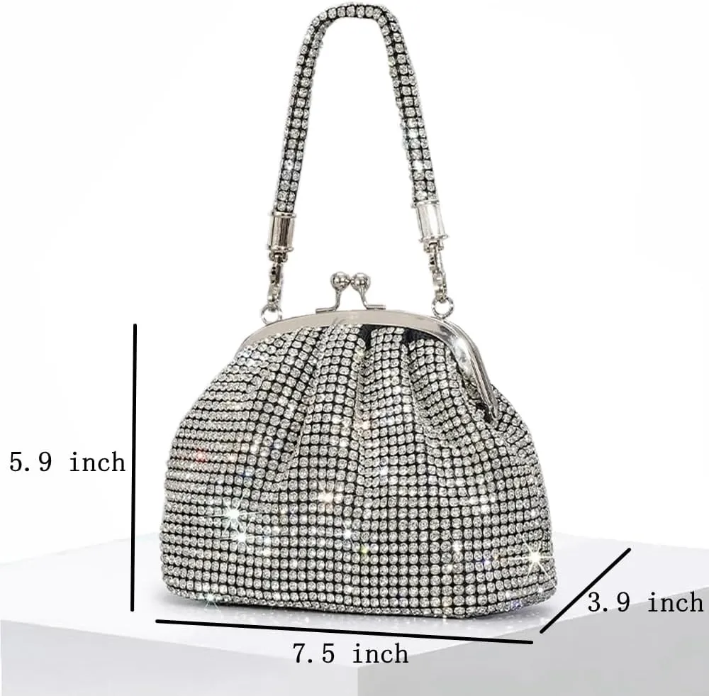 DJBM Women Full Diamonds Bucket Handbag Rhinestone Clutch Purse Evening Clutch for Women Party Prom Cocktail Wedding