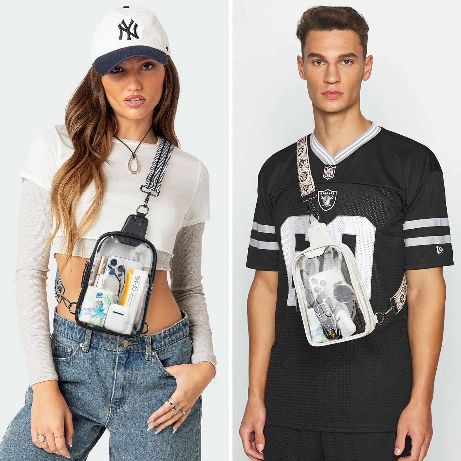 DOUBLE ZIP Clear bags Stadium Approved Crossbody Sling Bag Fanny Pack Purses for Women Men Belt bag for Stadium Events