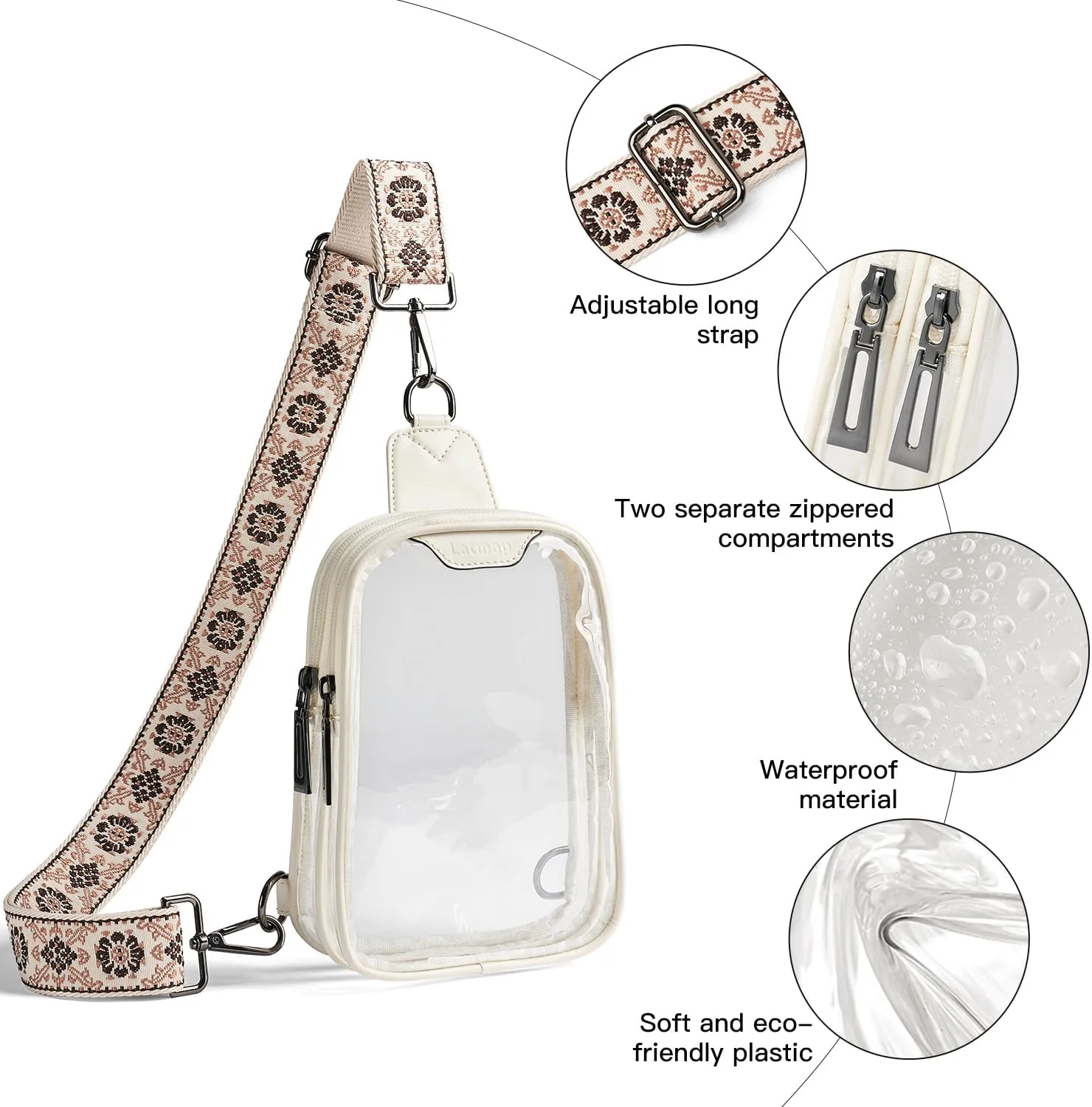 DOUBLE ZIP Clear bags Stadium Approved Crossbody Sling Bag Fanny Pack Purses for Women Men Belt bag for Stadium Events