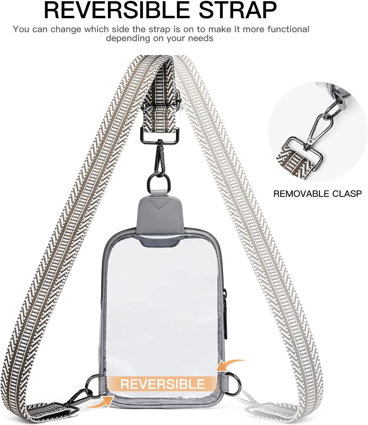 DOUBLE ZIP Clear bags Stadium Approved Crossbody Sling Bag Fanny Pack Purses for Women Men Belt bag for Stadium Events