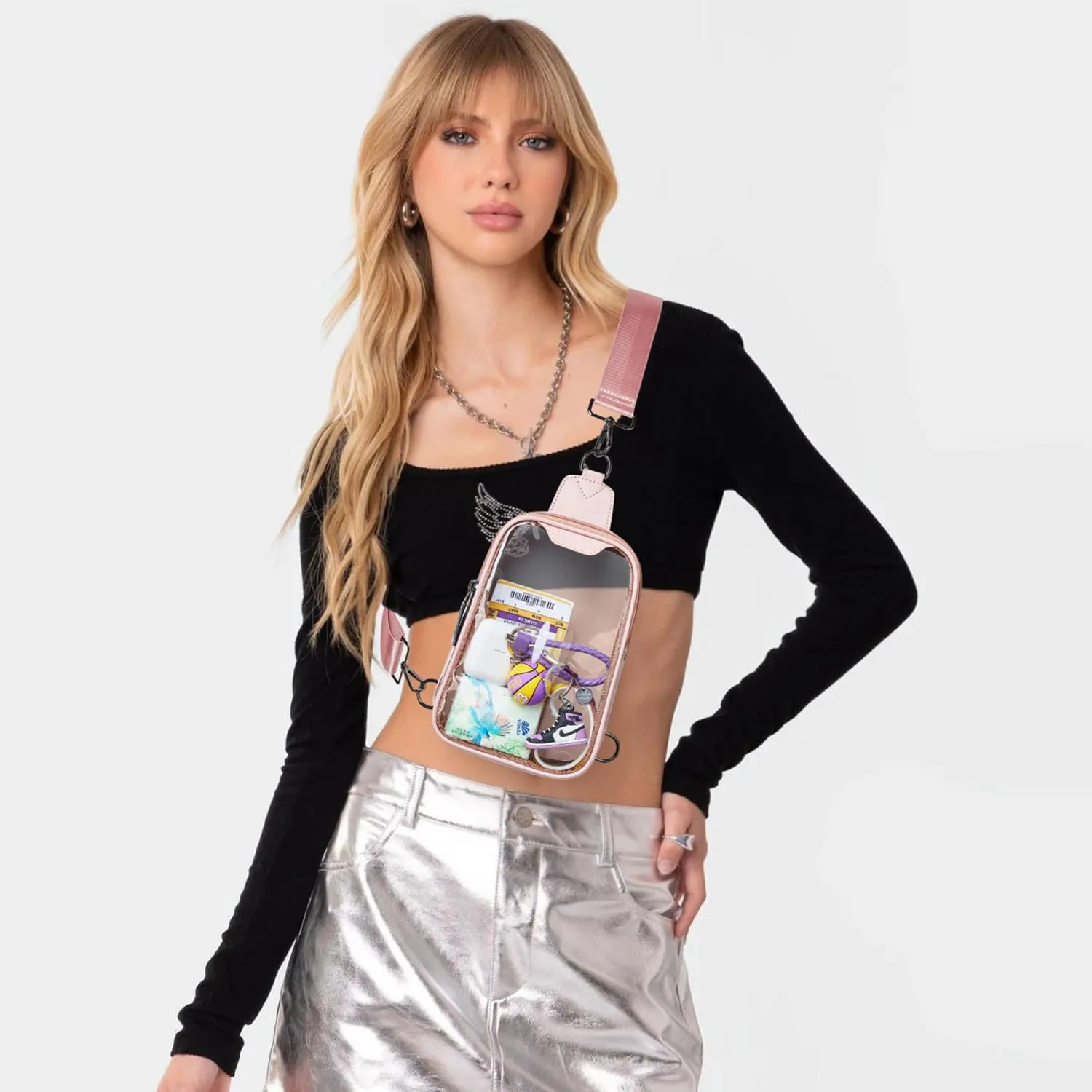 DOUBLE ZIP Clear bags Stadium Approved Crossbody Sling Bag Fanny Pack Purses for Women Men Belt bag for Stadium Events