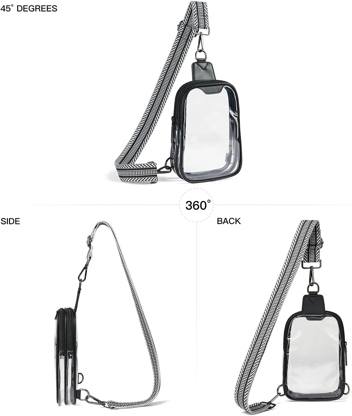 DOUBLE ZIP Clear bags Stadium Approved Crossbody Sling Bag Fanny Pack Purses for Women Men Belt bag for Stadium Events