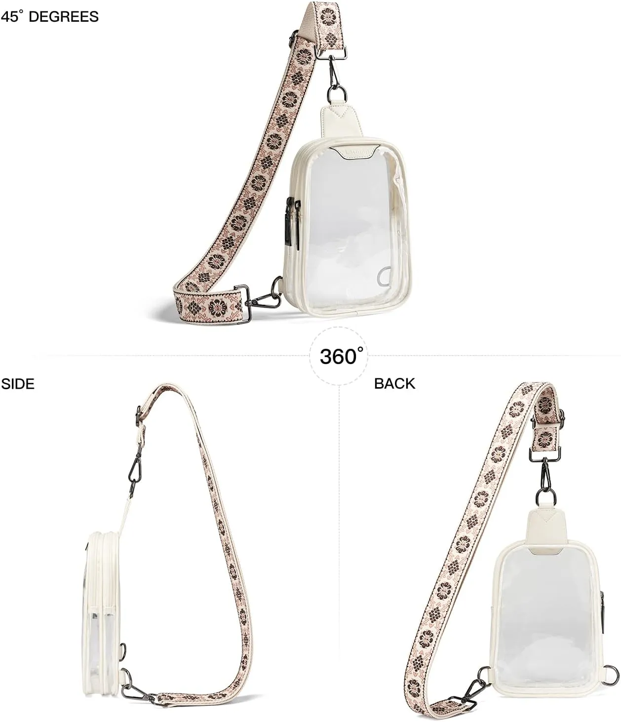 DOUBLE ZIP Clear bags Stadium Approved Crossbody Sling Bag Fanny Pack Purses for Women Men Belt bag for Stadium Events