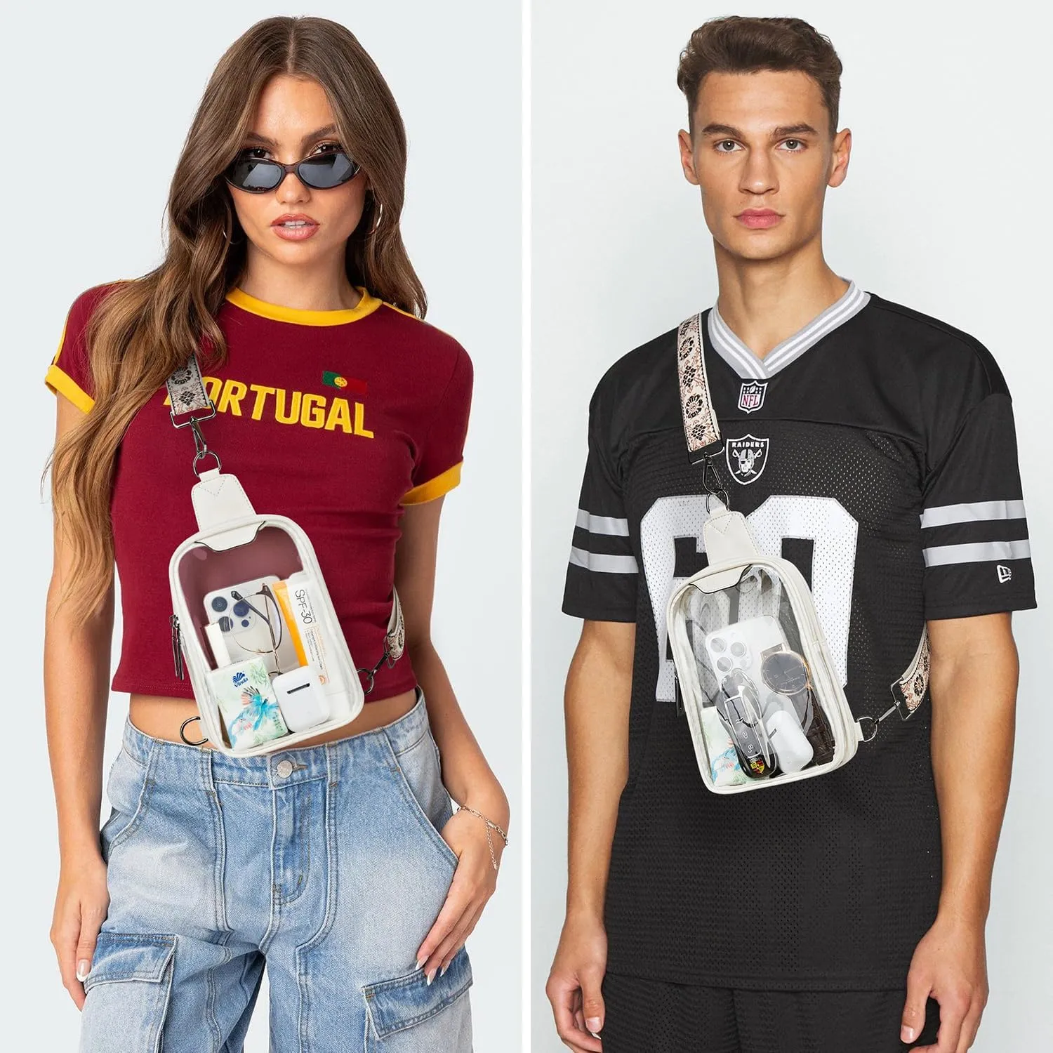 DOUBLE ZIP Clear bags Stadium Approved Crossbody Sling Bag Fanny Pack Purses for Women Men Belt bag for Stadium Events