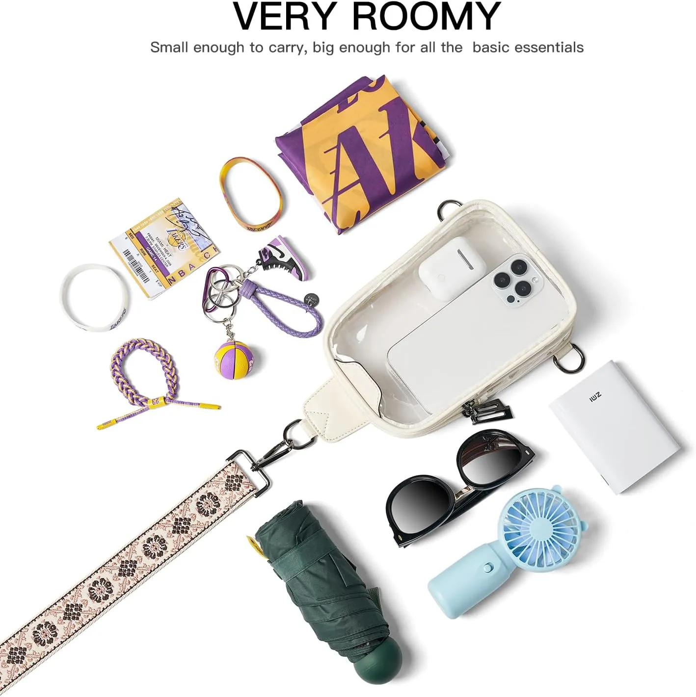 DOUBLE ZIP Clear bags Stadium Approved Crossbody Sling Bag Fanny Pack Purses for Women Men Belt bag for Stadium Events
