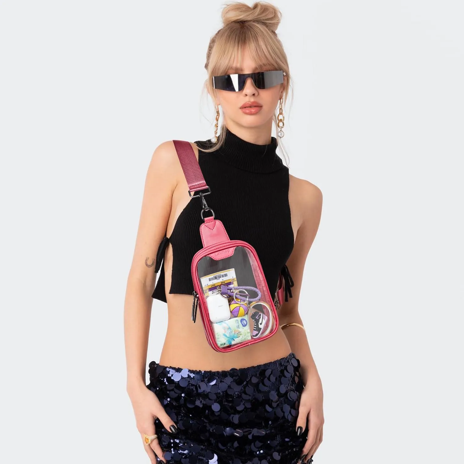 DOUBLE ZIP Clear bags Stadium Approved Crossbody Sling Bag Fanny Pack Purses for Women Men Belt bag for Stadium Events