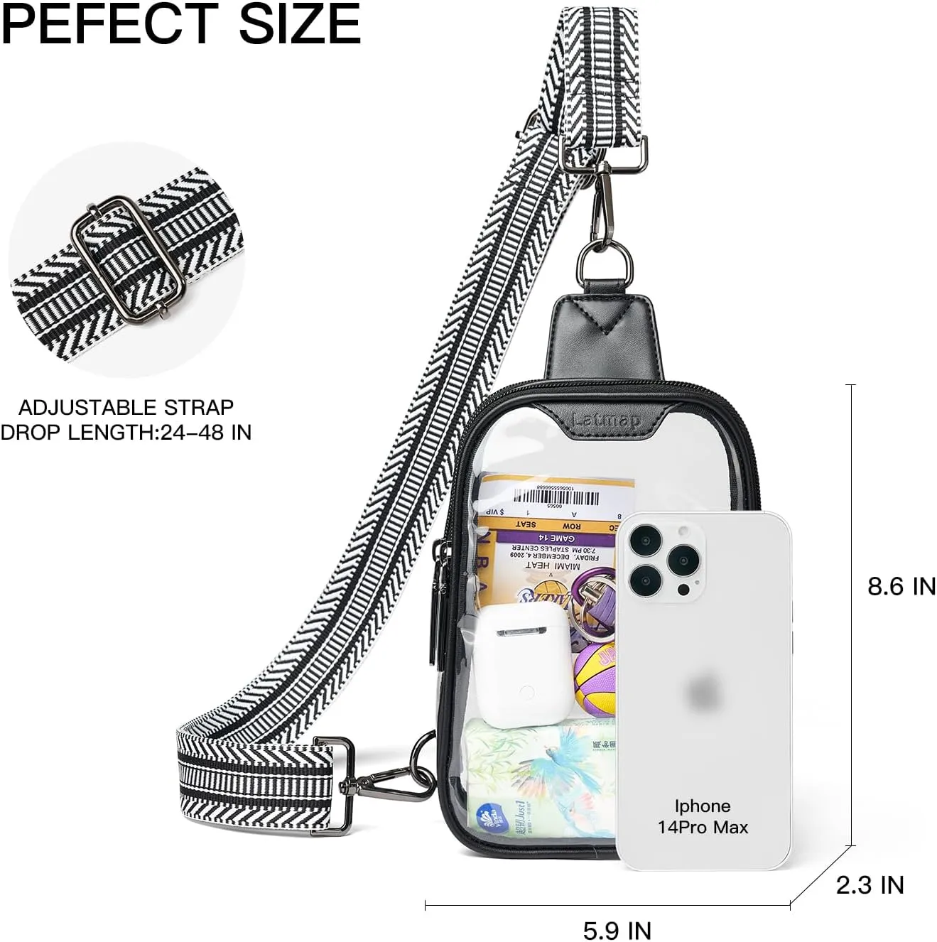 DOUBLE ZIP Clear bags Stadium Approved Crossbody Sling Bag Fanny Pack Purses for Women Men Belt bag for Stadium Events