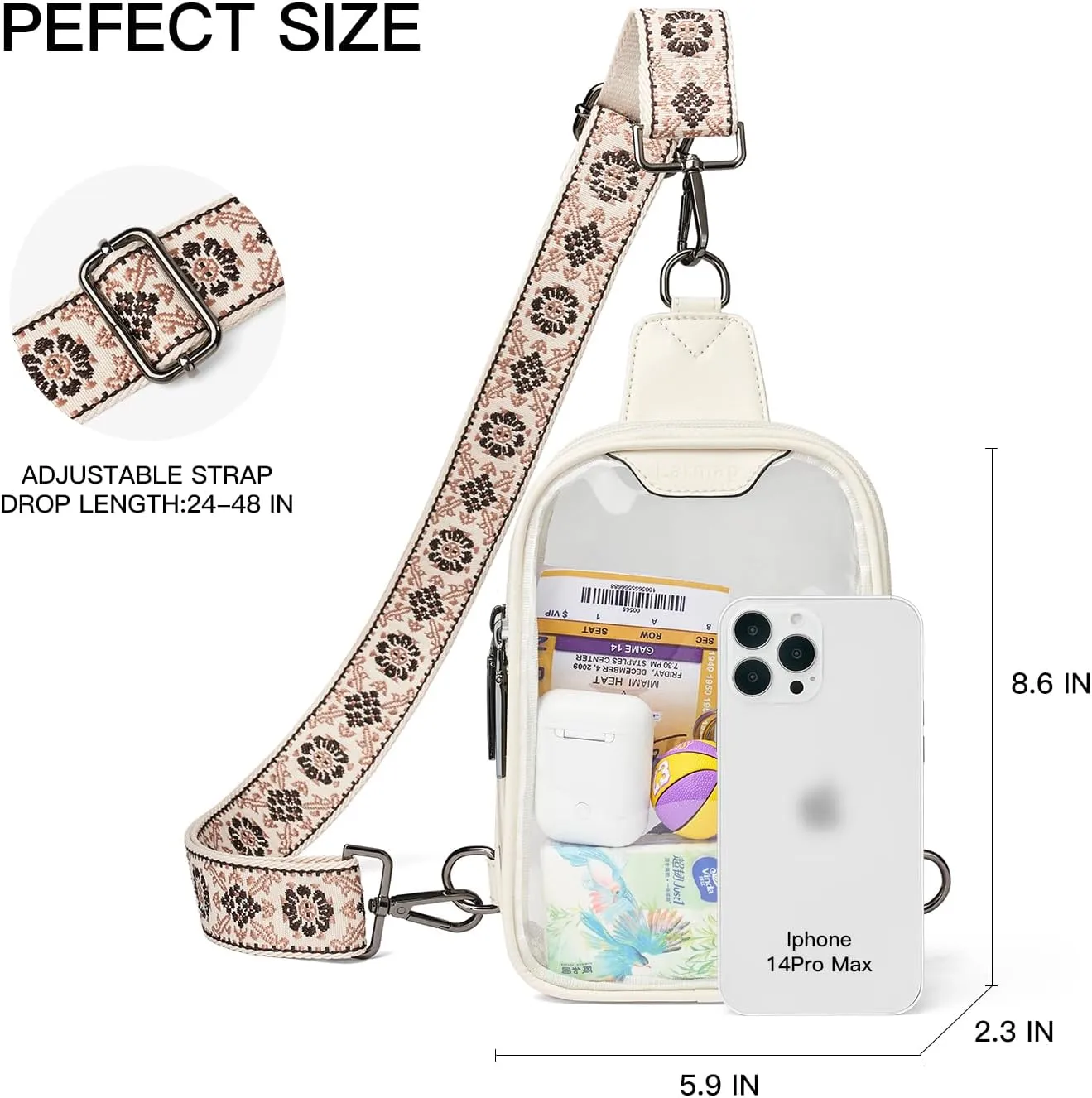 DOUBLE ZIP Clear bags Stadium Approved Crossbody Sling Bag Fanny Pack Purses for Women Men Belt bag for Stadium Events