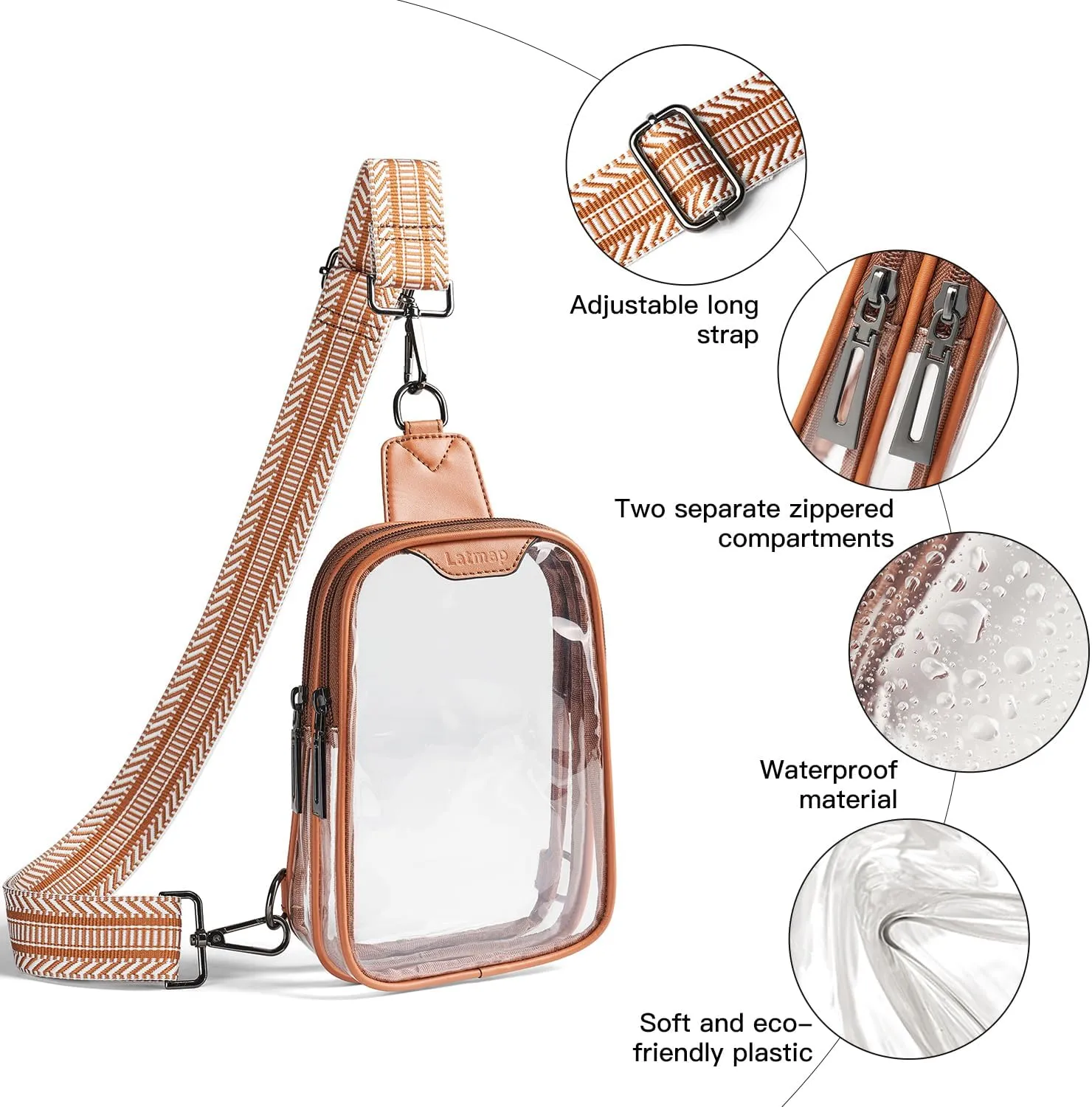 DOUBLE ZIP Clear bags Stadium Approved Crossbody Sling Bag Fanny Pack Purses for Women Men Belt bag for Stadium Events