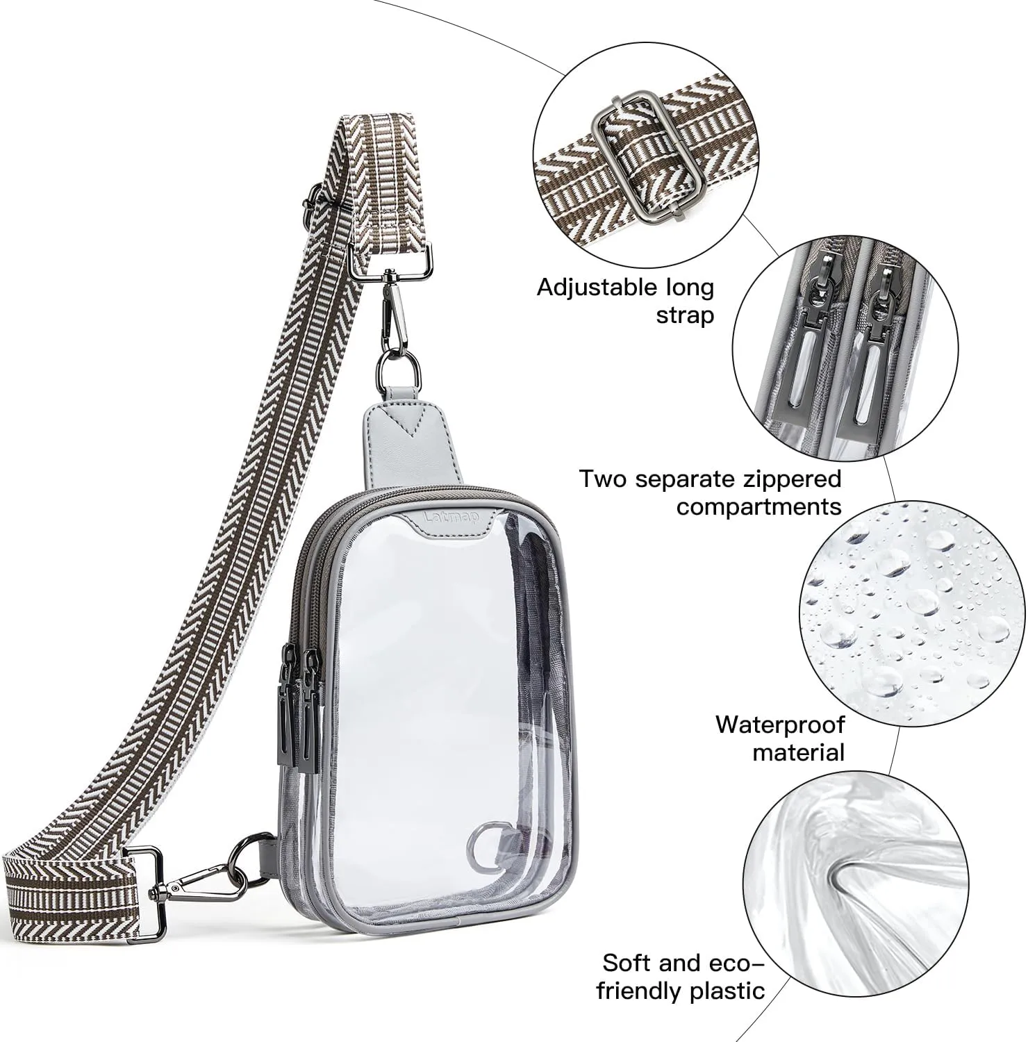 DOUBLE ZIP Clear bags Stadium Approved Crossbody Sling Bag Fanny Pack Purses for Women Men Belt bag for Stadium Events