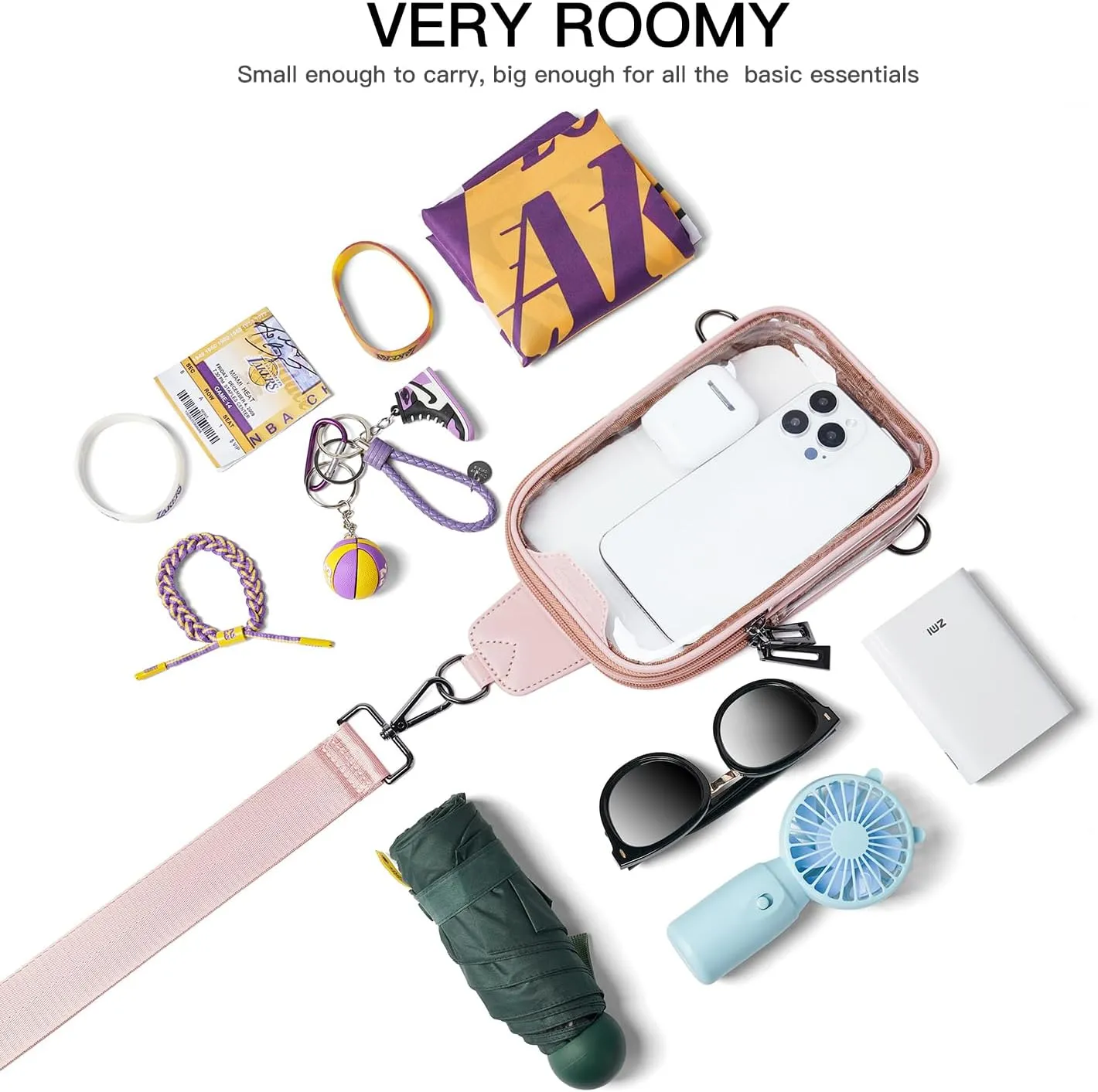 DOUBLE ZIP Clear bags Stadium Approved Crossbody Sling Bag Fanny Pack Purses for Women Men Belt bag for Stadium Events