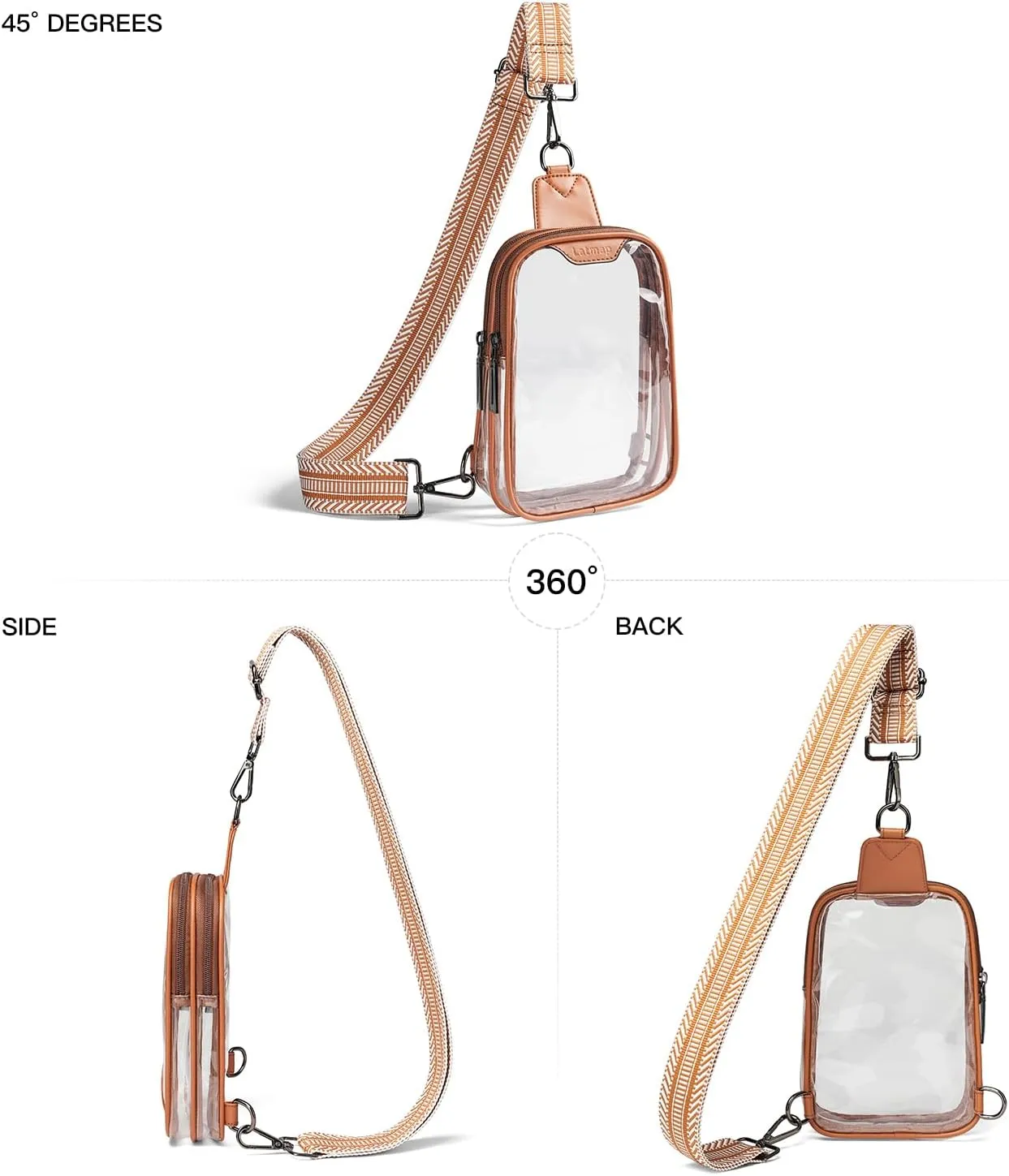 DOUBLE ZIP Clear bags Stadium Approved Crossbody Sling Bag Fanny Pack Purses for Women Men Belt bag for Stadium Events