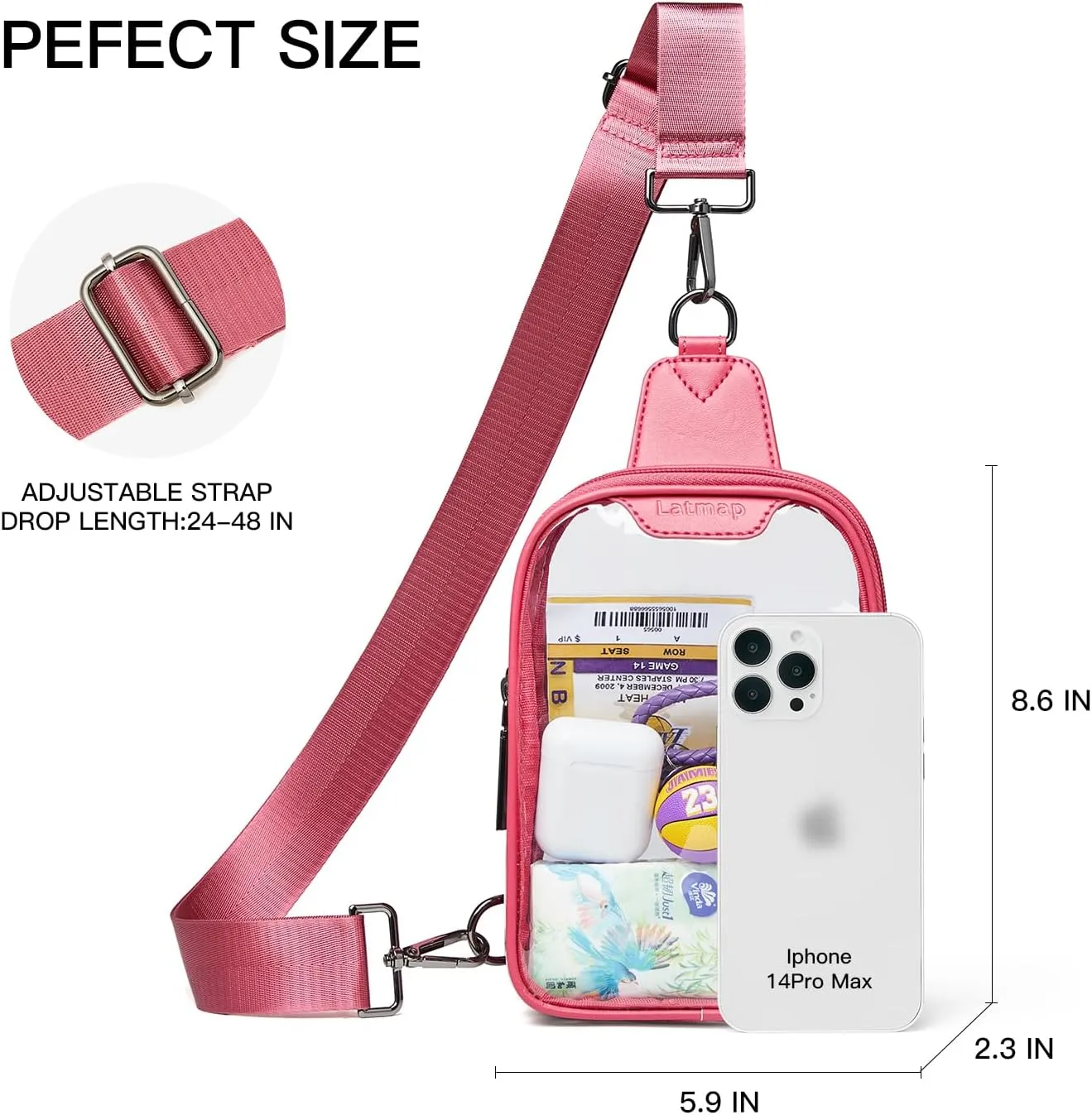 DOUBLE ZIP Clear bags Stadium Approved Crossbody Sling Bag Fanny Pack Purses for Women Men Belt bag for Stadium Events