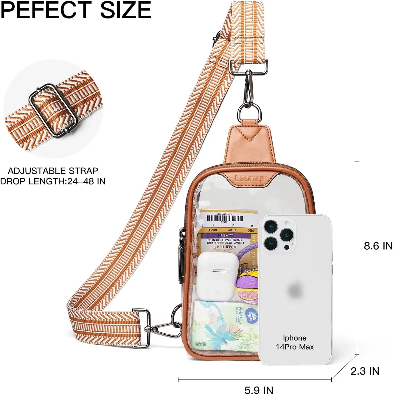 DOUBLE ZIP Clear bags Stadium Approved Crossbody Sling Bag Fanny Pack Purses for Women Men Belt bag for Stadium Events