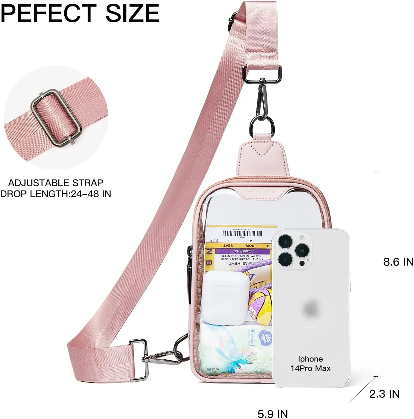 DOUBLE ZIP Clear bags Stadium Approved Crossbody Sling Bag Fanny Pack Purses for Women Men Belt bag for Stadium Events