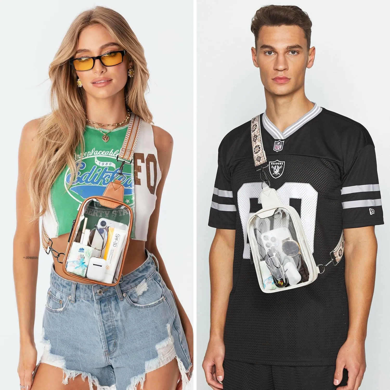 DOUBLE ZIP Clear bags Stadium Approved Crossbody Sling Bag Fanny Pack Purses for Women Men Belt bag for Stadium Events