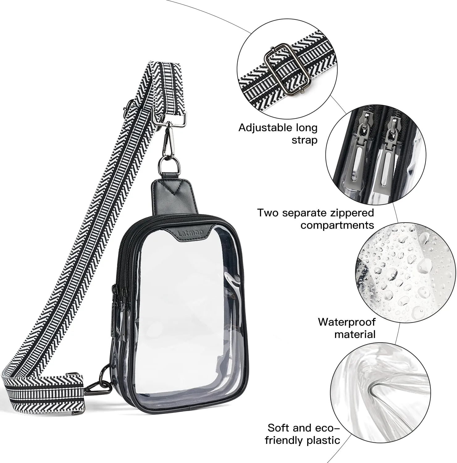 DOUBLE ZIP Clear bags Stadium Approved Crossbody Sling Bag Fanny Pack Purses for Women Men Belt bag for Stadium Events