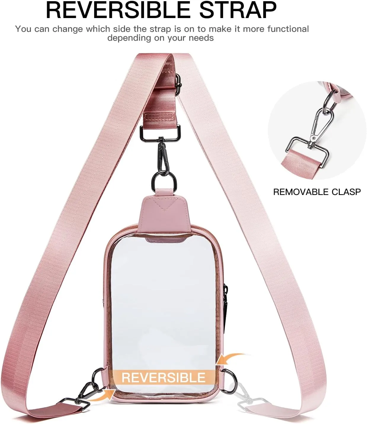 DOUBLE ZIP Clear bags Stadium Approved Crossbody Sling Bag Fanny Pack Purses for Women Men Belt bag for Stadium Events