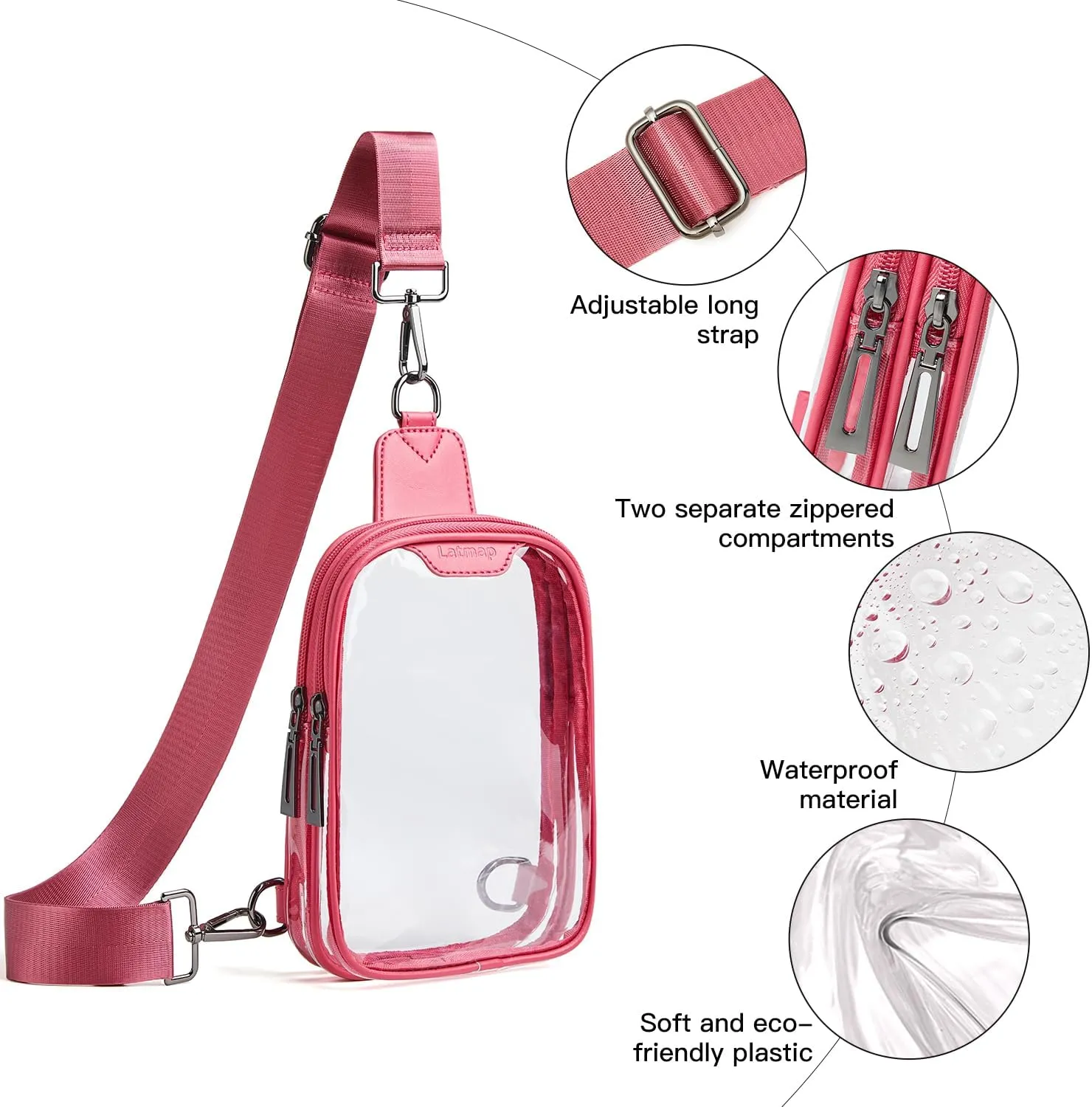 DOUBLE ZIP Clear bags Stadium Approved Crossbody Sling Bag Fanny Pack Purses for Women Men Belt bag for Stadium Events