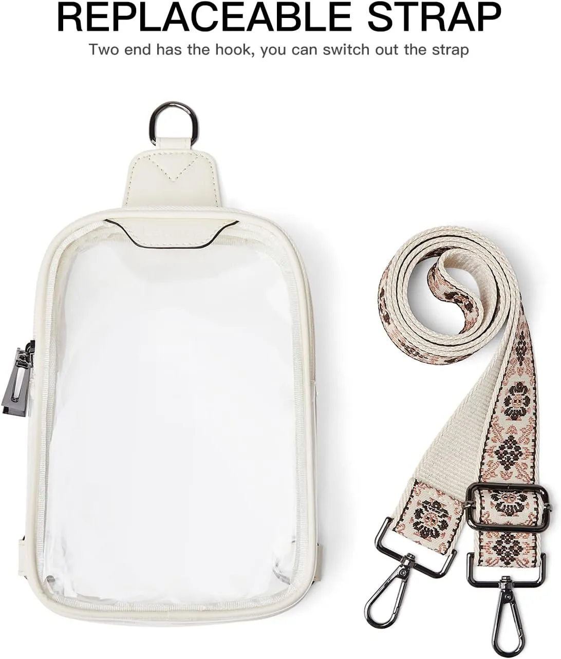 DOUBLE ZIP Clear bags Stadium Approved Crossbody Sling Bag Fanny Pack Purses for Women Men Belt bag for Stadium Events