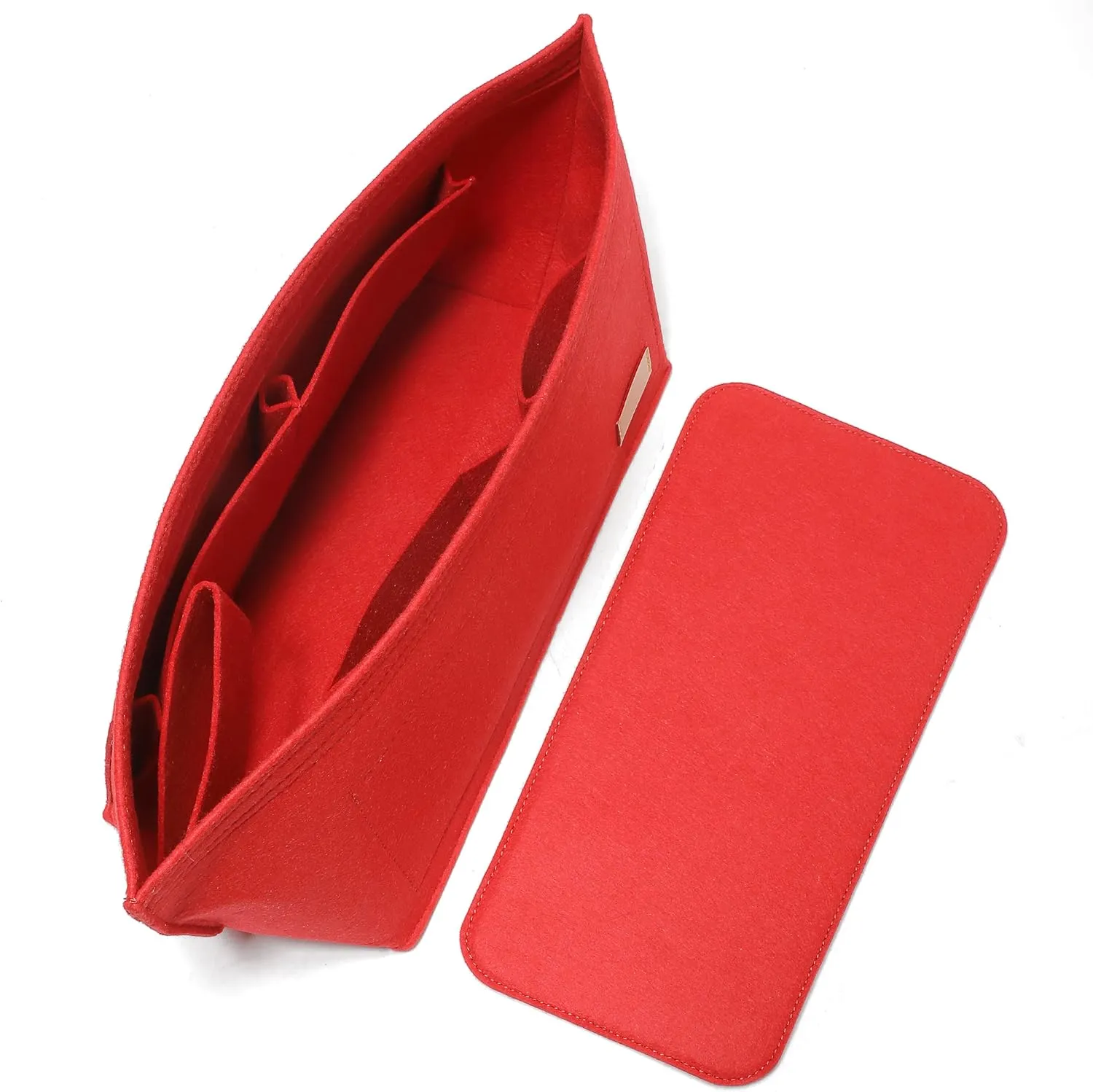 Doxo Purse Organizer Insert, Felt Bag Insert Tote Fit L Speedy 35, Neverfull PM & Base Shaper 2pc Set(Medium-Red-Combination)